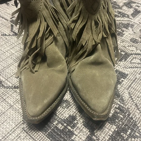 COPY - Free People Lawless Suede Fringe Boots in Army Green - Picture 3 of 7